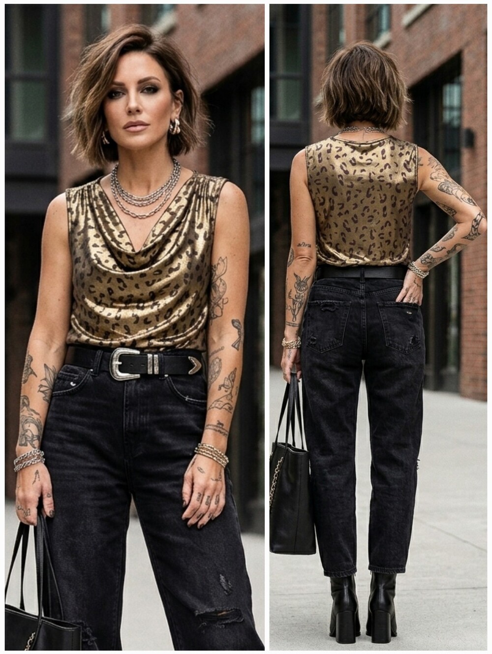 Dana Buchman Leopard Metallic Silky Knit Cowl Neck Top Size M Mobwife Maximalism